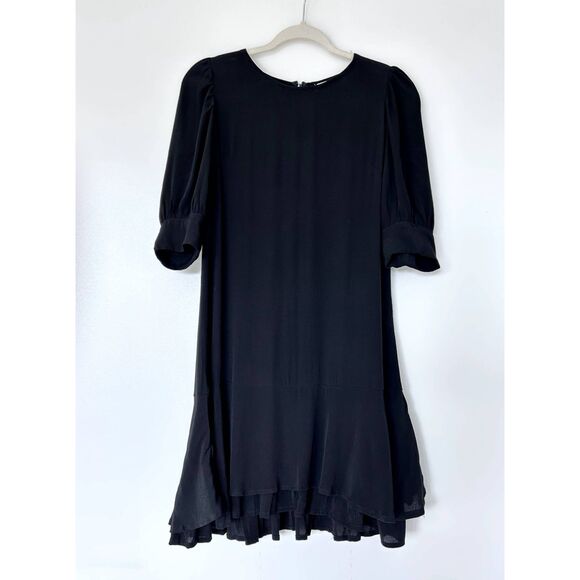 Aura Black Puff Sleeve Ruffle Hem Mini Dress Small‎ Romantic Cottagecore Vintage - Picture 1 of 10